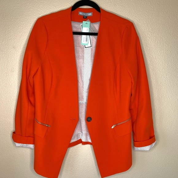 Eden Society Jackets & Blazers - Eden Society NWT Orange Blazer Sz L zip pockets